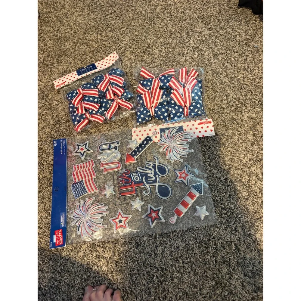 4th of July Patriotic Decor Bundle Ceramic Truck Soap Dispenser Glow Wands Bows